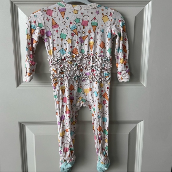 Posh Peanut Bamboo Newborn Ruffle Ice Cream Print Baby One Piece Footie - Picture 5 of 6
